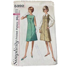 Simplicity 5392 1960s Sewing Pattern Size 12 Juniors  Dress Jumper Blouse CUT